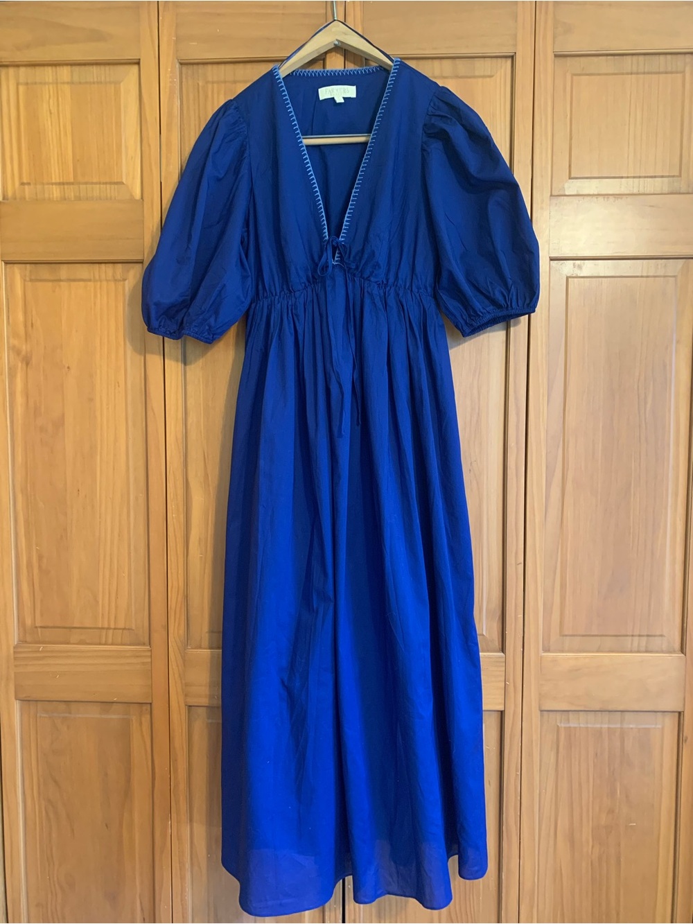 Farmers Market Cobalt Puff-Sleeve V-Neck Maxi Dress